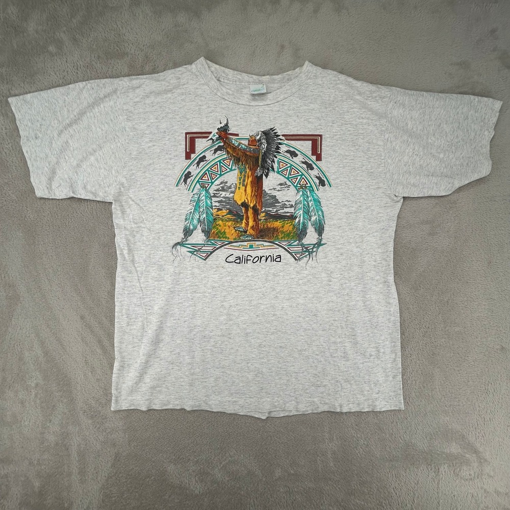 Vintage Alore Mens T Shirt XL Gray California Native American Preowned Stains